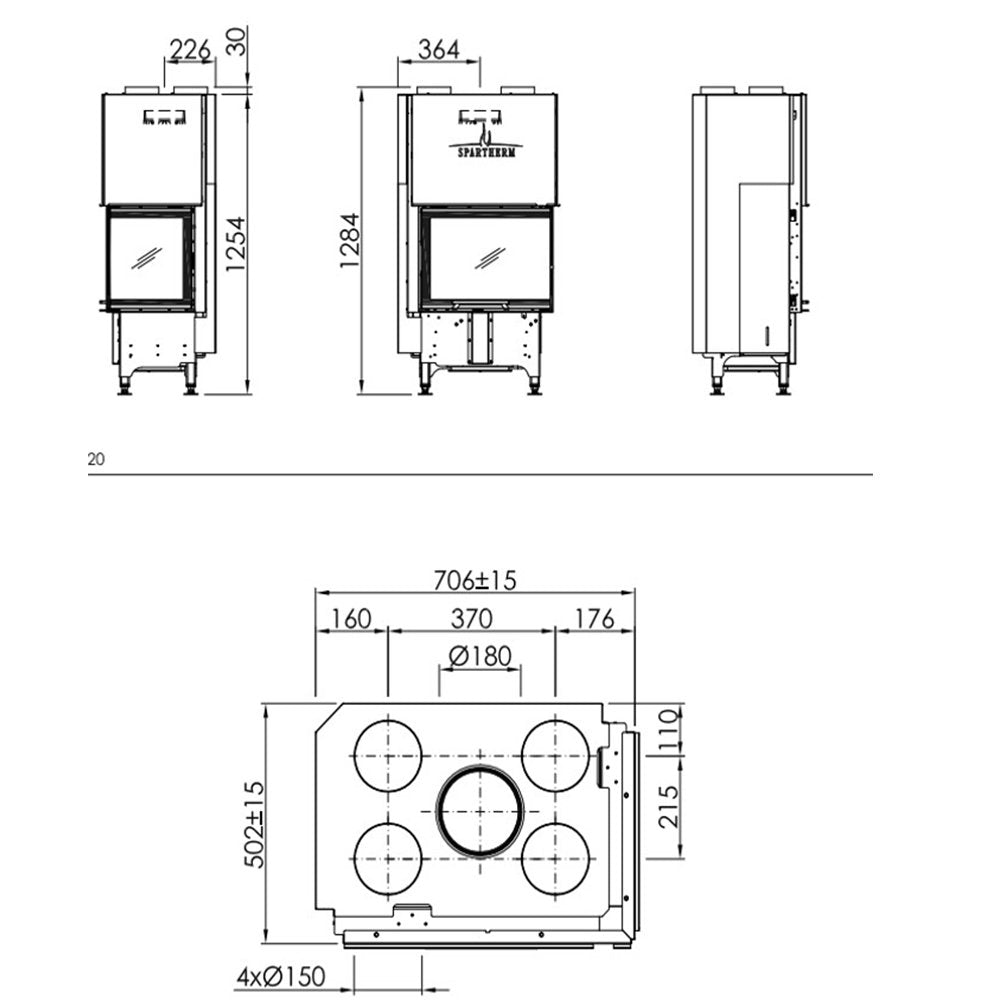 Spartherm Linear Corner 59x39x44  (liftdeur)